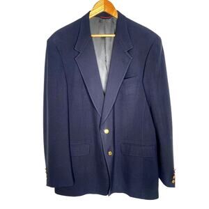 Hart Schaffner & Marx 44L 100% Wool Blazer Gold Buttons Jacket Long Navy Blue